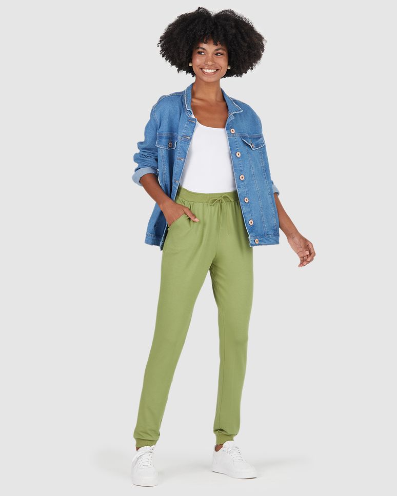 Calça Básica Feminina Jogger Em Moletinho De Viscose