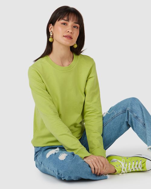 Blusão Básico Feminino Manga Longa Em Moletom Stretch