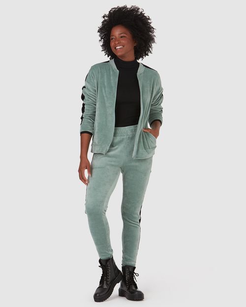 Calça Básica Feminina Recorte Lateral Em Plush Navalhado