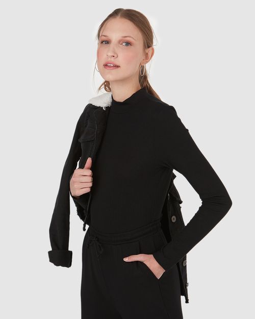 Blusa Cropped Básica Feminina Gola Alta Em Viscose Canelada