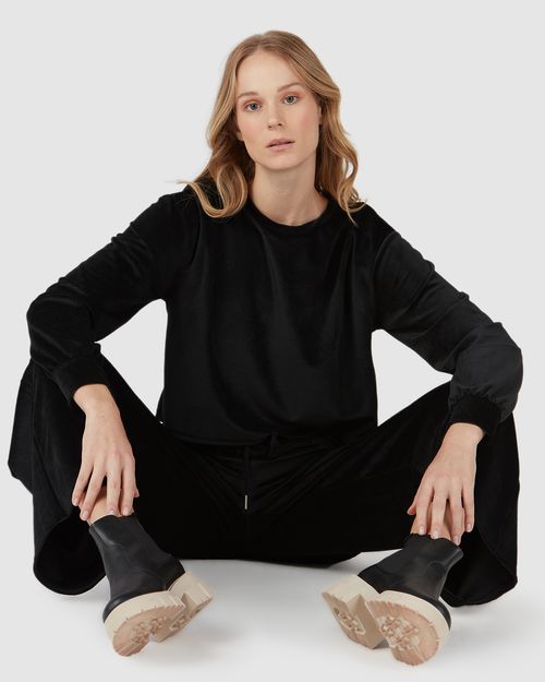 Blusa Básica Feminina Manga Longa Em Veludo Canelado