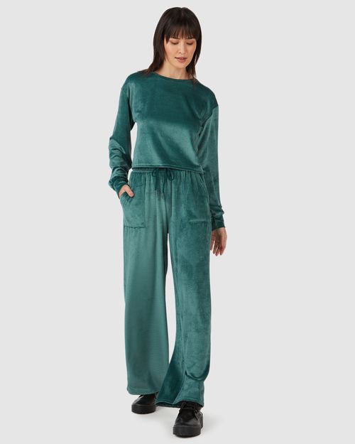 Calça Básica Feminina Wide Leg Em Veludo Canelado