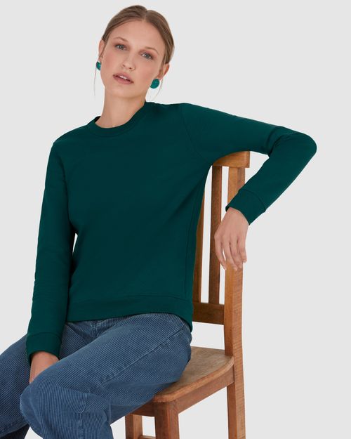Blusão Básico Feminino Decote Redondo Em Moletom Stretch Flanelado