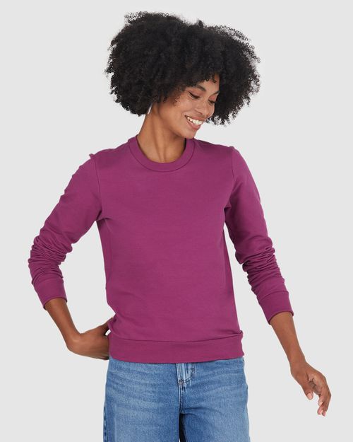 Blusão Básico Feminino Decote Redondo Em Moletom Stretch Flanelado