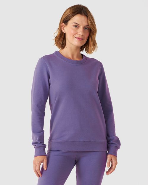 Blusão Básico Feminino Decote Redondo Em Moletom Stretch Flanelado