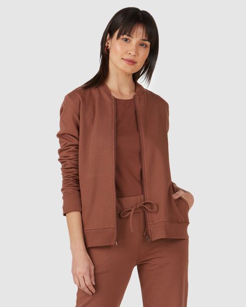 Jaqueta Básica Feminina Bolso Lateral Em Moletom Flanelado
