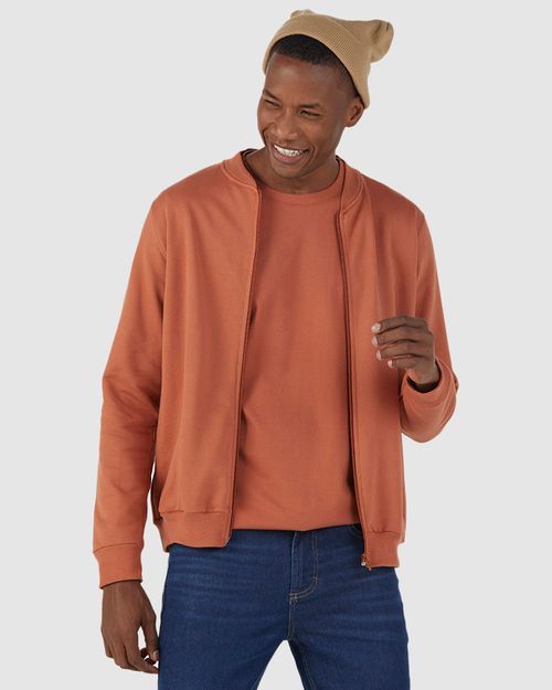 Jaqueta Básica Masculina Gola Redonda Em Moletom Flanelado