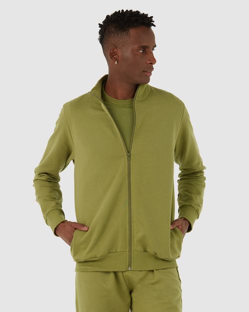 Jaqueta Básica Masculina Gola Alta Em Moletom Flanelado