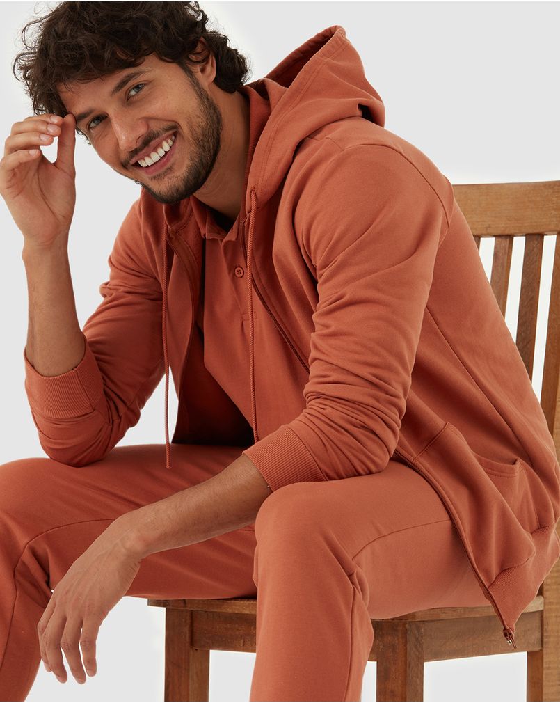 Jaqueta Básica Masculina Com Capuz Moletom Flanelado Marrom G Malwee