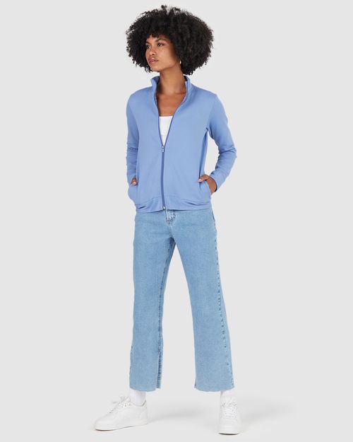 Jaqueta Básica Feminina Gola Alta Moletom Stretch Flanelado