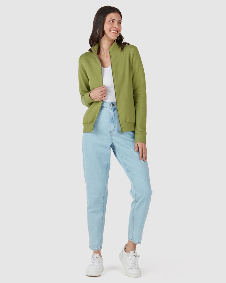 Jaqueta Básica Feminina Gola Alta Moletom Stretch Flanelado