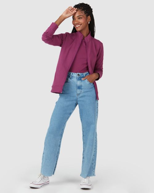 Jaqueta Básica Feminina Gola Alta Moletom Stretch Flanelado
