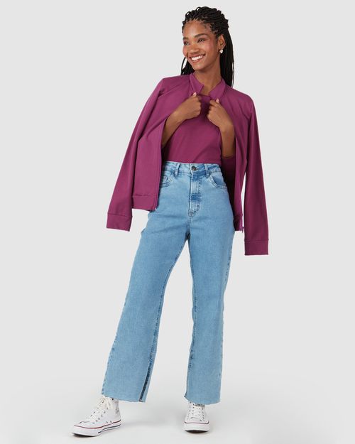 Blusa Básica Feminina Decote Redondo Manga Longa Em Algodão