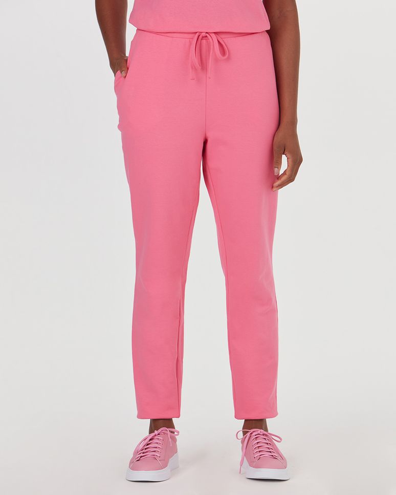 Calça Básica Feminina Reta Em Moletom Stretch Flanelado