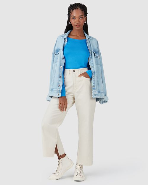 Blusa Básica Feminina Manga Longa Decote Canoa Em Viscose Stretch
