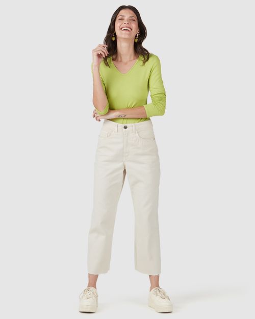 Blusa Básica Feminina Gola V Manga Longa Em Viscose Stretch