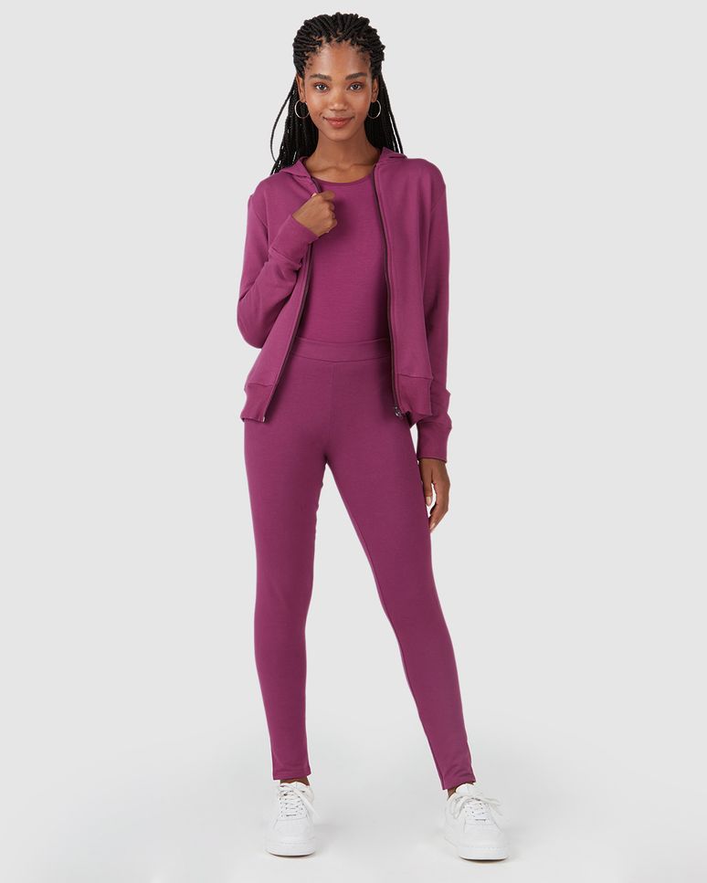 Jaqueta Básica Feminina Com Capuz Moletom Stretch Flanelado