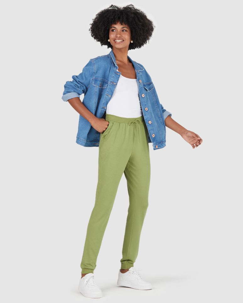 Calça Básica Feminina Jogger Em Moletinho De Viscose
