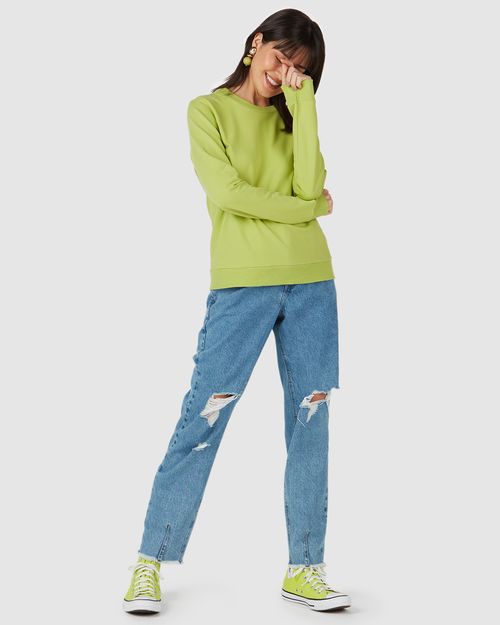 Blusão Básico Feminino Manga Longa Em Moletom Stretch