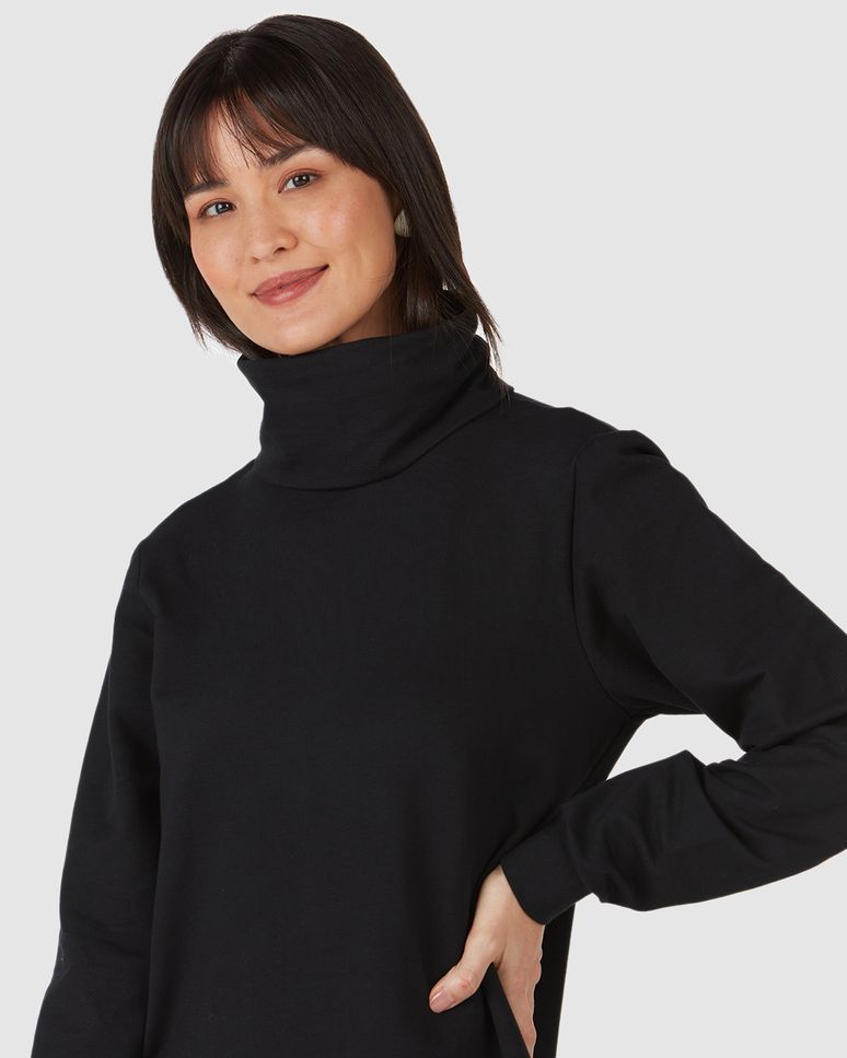 Vestido Feminino Gola Alta Em Moletom Stretch