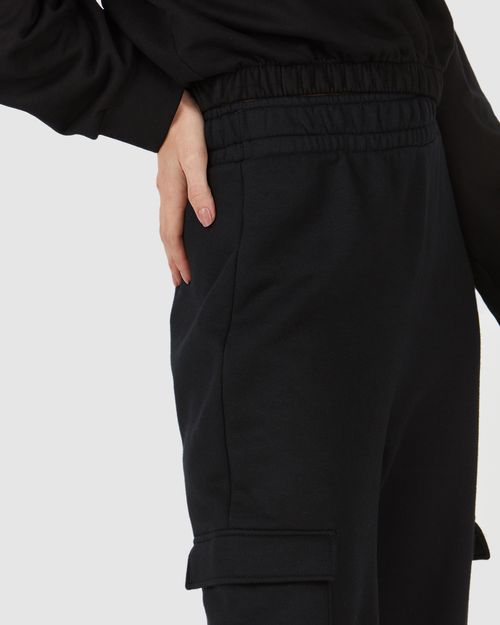 Calça Básica Feminina Jogger Bolso Cargo Em Moletom Flanelado