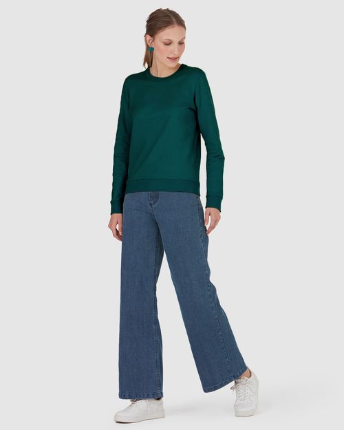 Blusão Básico Feminino Decote Redondo Em Moletom Stretch Flanelado