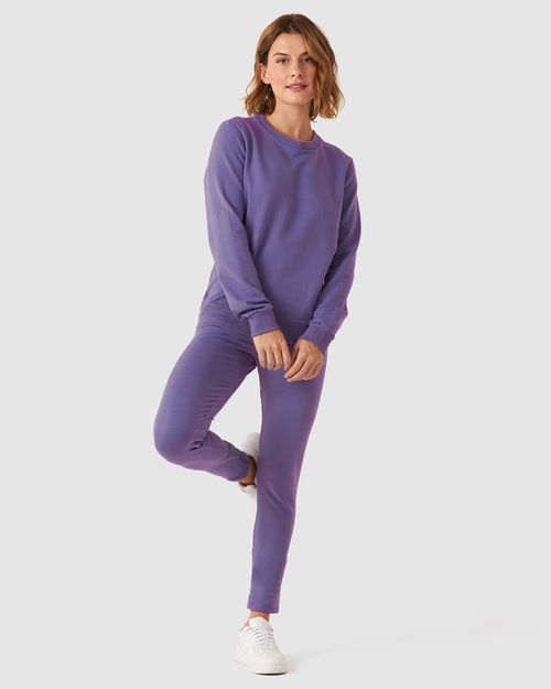 Blusão Básico Feminino Decote Redondo Em Moletom Stretch Flanelado