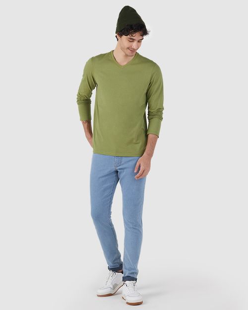 Camiseta Básica Masculina Decote V Manga Longa  Em Algodão