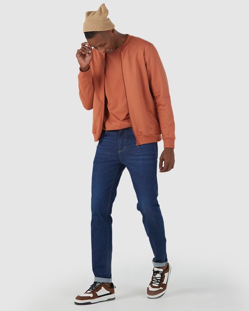 Jaqueta Básica Masculina Gola Redonda Em Moletom Flanelado