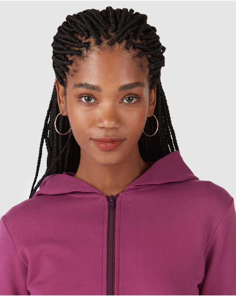 Jaqueta Básica Feminina Capuz Moletom Stretch Flanelado Roxo G