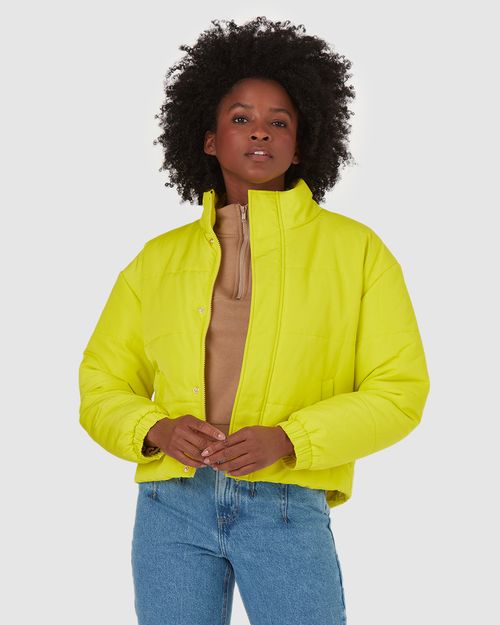 Jaqueta Puffer Feminina Neon Gola Alta Em Nylon