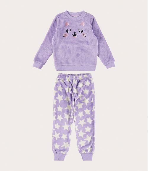 Pijama Infantil Menina Bordado Gata Em Fleece Malwee Kids