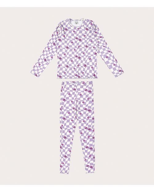 Pijama Feminino Manga Longa Maças Em Ribana
