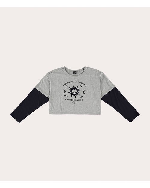 Blusa Cropped Menina  Manga Bicolor Em Algodão Malwee Kids