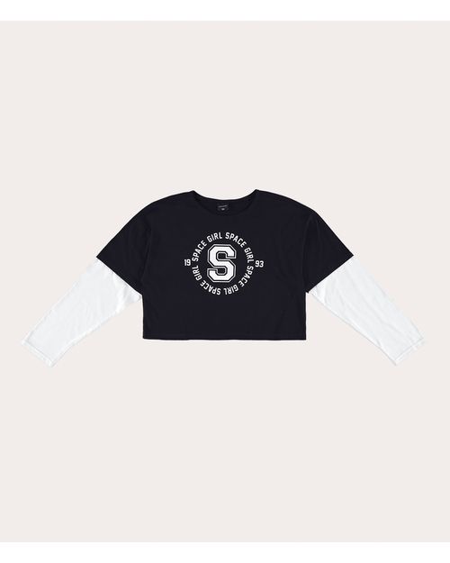 Blusa Cropped Menina Manga Bicolor Em Algodão Malwee Kids