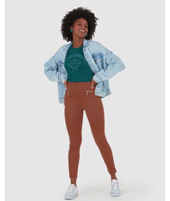 Calça Legging Feminina Detalhe Zíper Em Interlock De Viscose