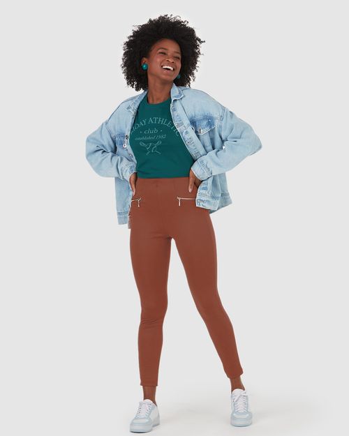 Calça Legging Feminina Detalhe Zíper Em Interlock De Viscose