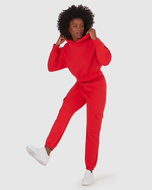 Calça Básica Feminina Jogger Bolso Cargo Em Moletom Flanelado