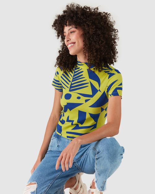 Blusa Cropped Feminina Gola Alta Em Malha Canelada De Viscose