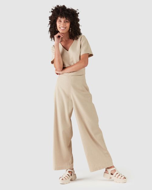Calça Wide Leg Feminina Cintura Alta Em Viscolinho