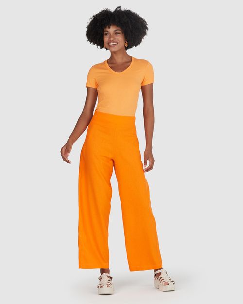 Calça Wide Leg Feminina Cintura Alta Em Viscolinho
