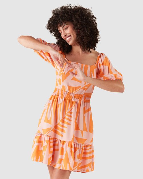 Vestido Feminino Decote Ombro A Ombro Estampado Em Viscose