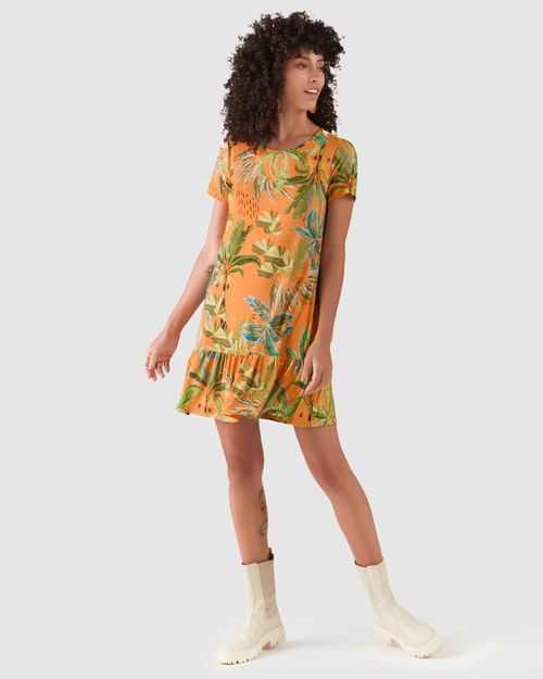 Vestido Curto Feminino Tropical Em Viscose Stretch