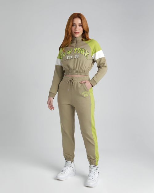 Calça Jogger Feminina Recorte Lateral Em Moletom Stretch Flanelado