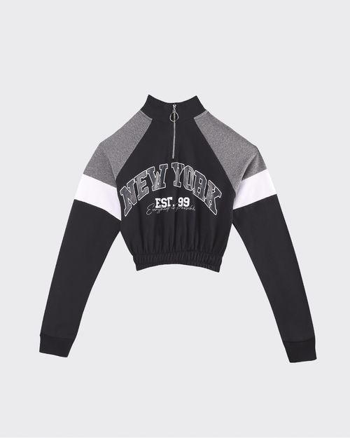 Blusão Cropped Feminino New York Em Moletom Stretch Flanelado