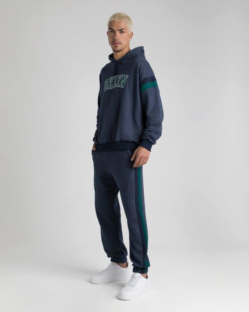 Blusão Box Masculino BKLYN Com Capuz Em Moletom Rajado Sustentável