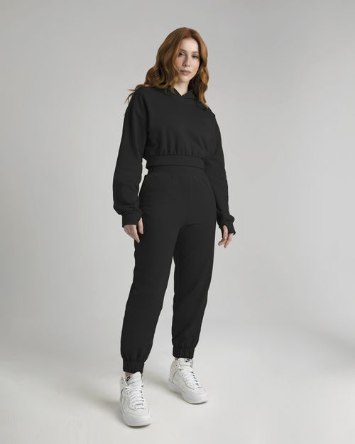 Calça Jogger Feminina Cintura Super Alta Em Moletom Flanelado