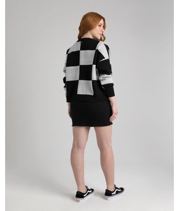 Cardigan Amplo Feminino Quadriculado Em Tricô