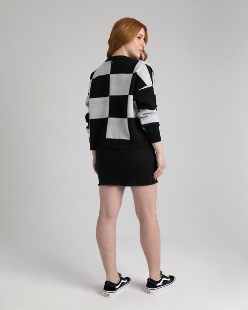 Cardigan Amplo Feminino Quadriculado Em Tricô