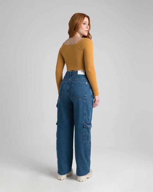 Blusa Cropped Feminina Decote Quadrado Em Malha Texturizada